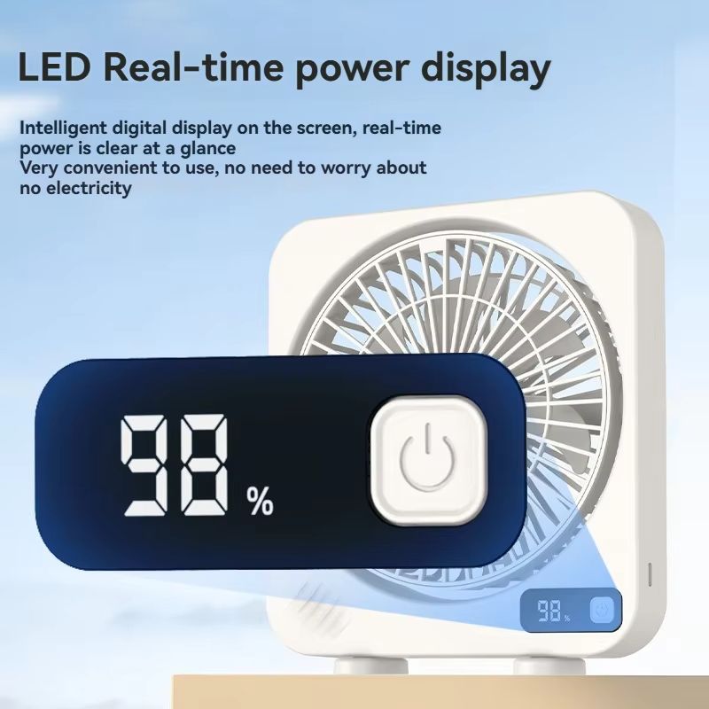2025 Digital Display Rechargeable Desktop Fan Mini Home Office Fan Cycle Wind Function Portable Fan