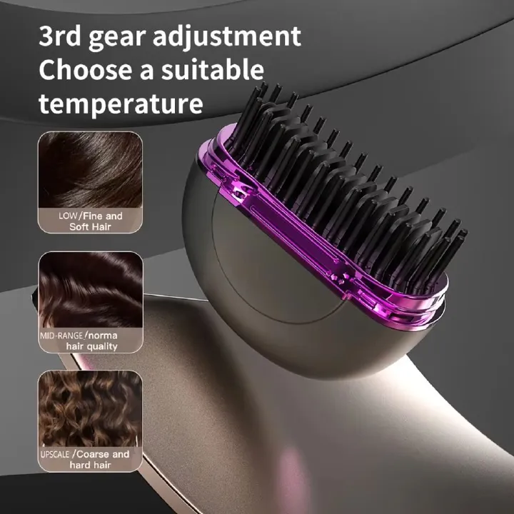 Portable Hair Straightener Comb Mini Hair Straightening Brush Anti-Scalding Hair Smoothing Brush Travel Fast Heated Styling Tool