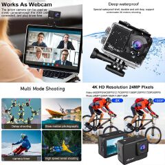 4K60FPS Action Camera 24MP WiFi 2.0" IPS LCD 170D 30m Waterproof Helmet Video Sport Anti-Shake Camera With Remote Controller