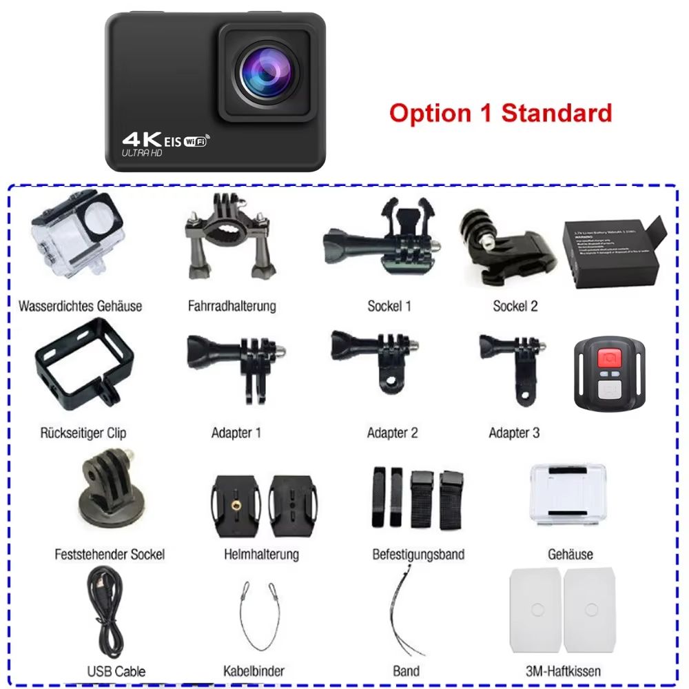 4K60FPS Action Camera 24MP WiFi 2.0" IPS LCD 170D 30m Waterproof Helmet Video Sport Anti-Shake Camera With Remote Controller