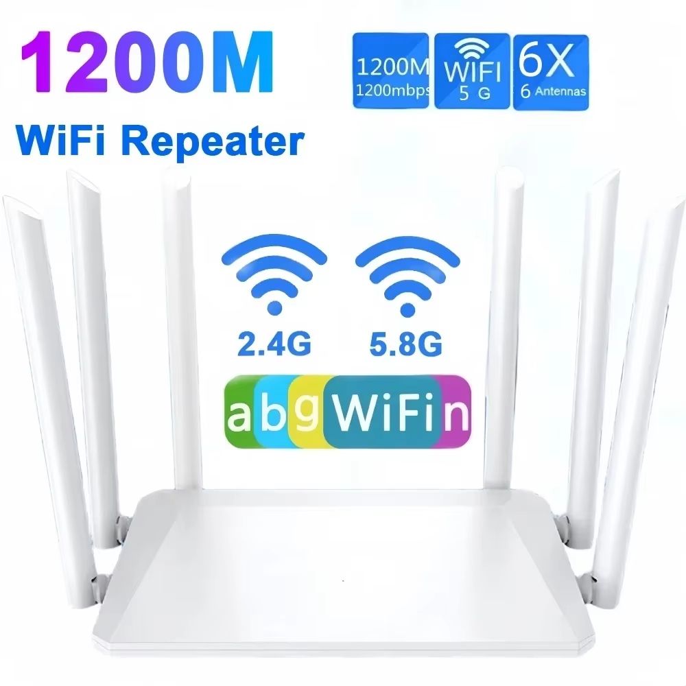 New 1200M Wireless Router External Antenna Modem Router Wide Coverage WiFi Repeater 2.4G Home Office Amplification Signal Router