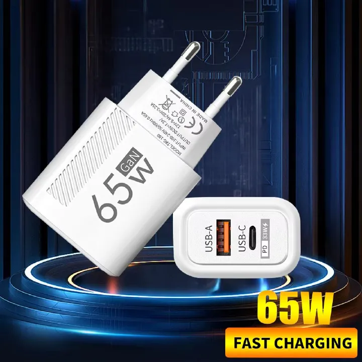 2 Ports USB A PD 120W Charger EU Fast Charging Phone Type-C Charger QC 3.0 Adapter Head for iPhone Samsung Xiaomi Redmi