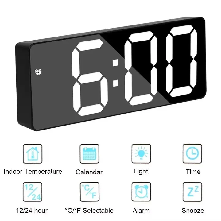 Smart LED electronic alarm clock adjustable brightness with temperature and date display bedroom bedside clock home decor item