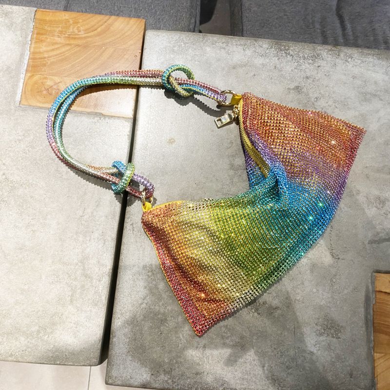 New women's bag with rhinestone underarm bag, fully diamond-encrusted handbag, pink bag, hand-held small bag, women's diamond bag