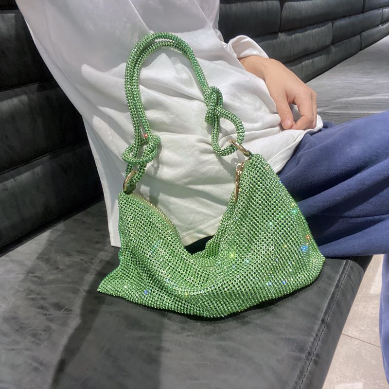 New women's bag with rhinestone underarm bag, fully diamond-encrusted handbag, pink bag, hand-held small bag, women's diamond bag