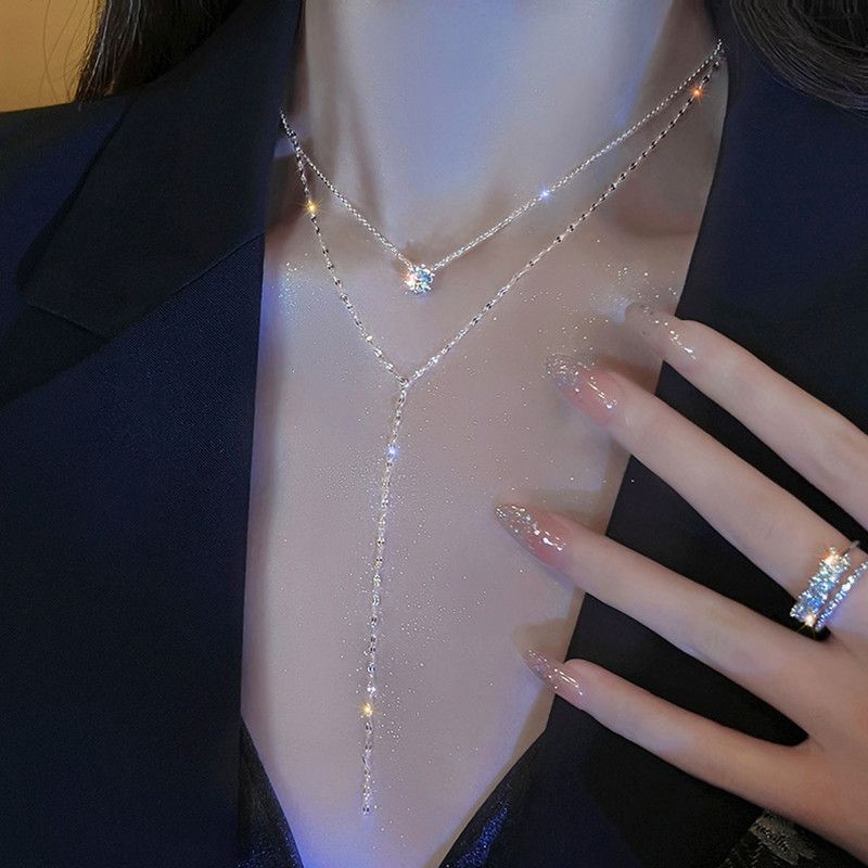 Women's necklaces Y-shaped tassel sparkling diamond necklace ladies necklaces