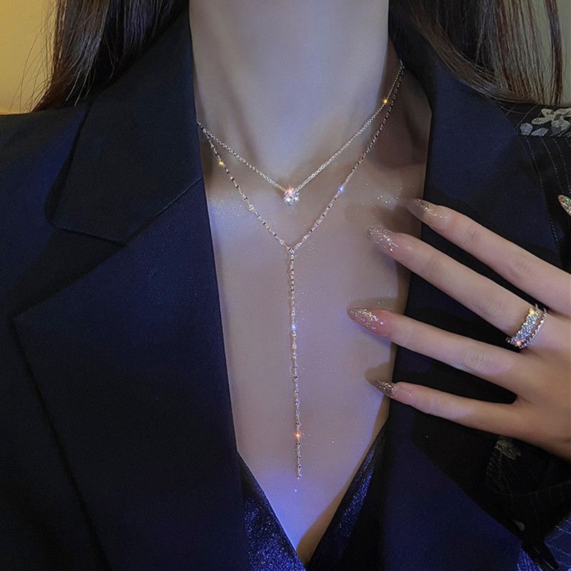 Women's necklaces Y-shaped tassel sparkling diamond necklace ladies necklaces