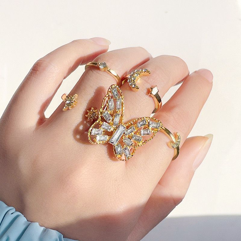 Women Rings Women Jewelry Big Butterfly Golden Star Moon Combination Set Open Ring For Women