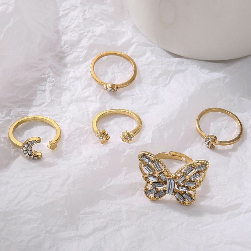 Women Rings Women Jewelry Big Butterfly Golden Star Moon Combination Set Open Ring For Women