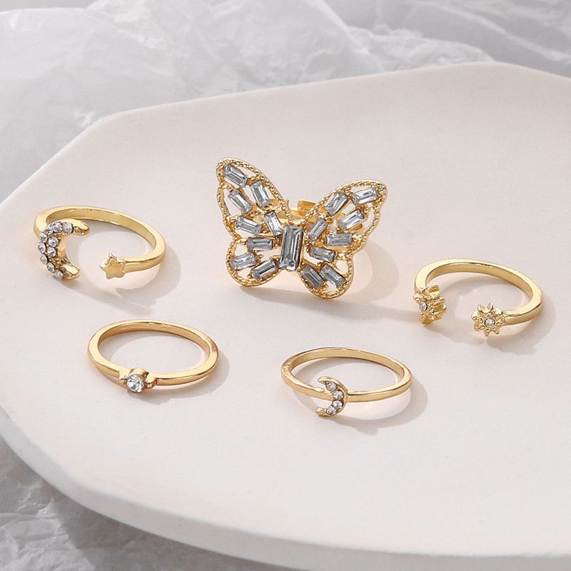 Women Rings Women Jewelry Big Butterfly Golden Star Moon Combination Set Open Ring For Women