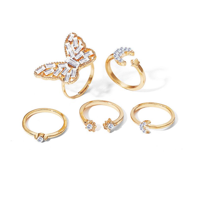 Women Rings Women Jewelry Big Butterfly Golden Star Moon Combination Set Open Ring For Women