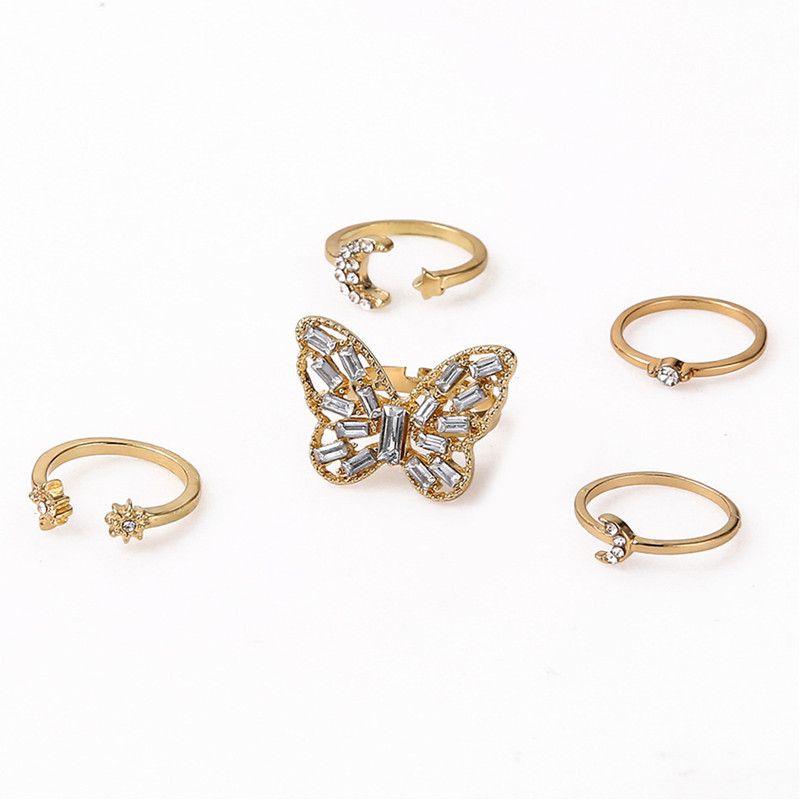Women Rings Women Jewelry Big Butterfly Golden Star Moon Combination Set Open Ring For Women