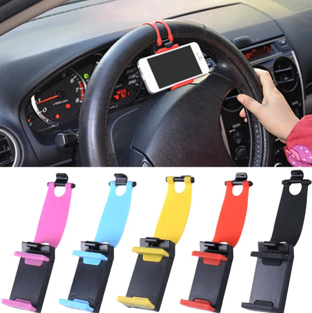1pcs  Adjustable Car Steering Wheel Bike Clip Mount Holder Mobile Phone GPS Stand Auto Accessories