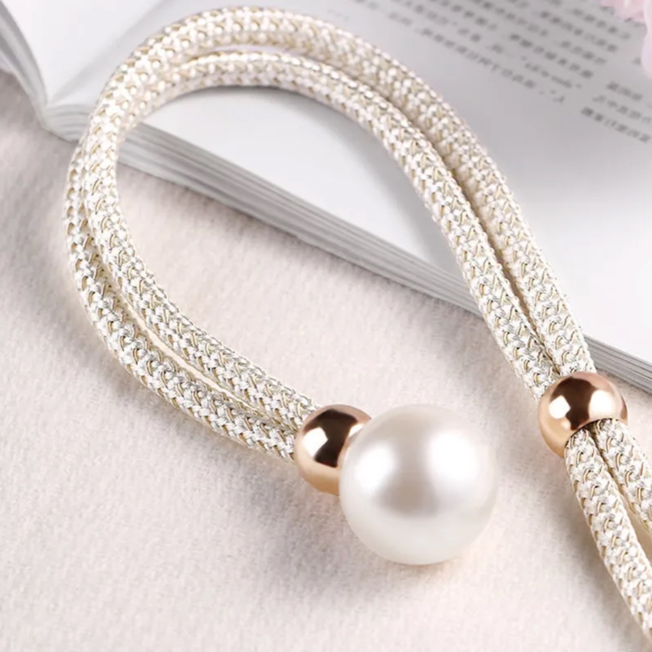 2Pcs Adjustable Big Pearl Curtain Tiebacks Curtain Pearls Tiebacks, Decorative Fixings, Rope Curtain Tiebacks No Punch Pull-outs