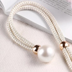 2Pcs Adjustable Big Pearl Curtain Tiebacks Curtain Pearls Tiebacks, Decorative Fixings, Rope Curtain Tiebacks No Punch Pull-outs