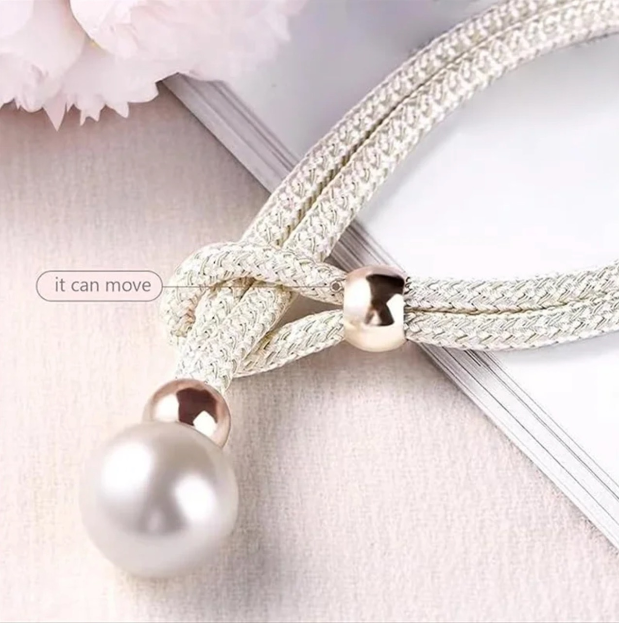 2Pcs Adjustable Big Pearl Curtain Tiebacks Curtain Pearls Tiebacks, Decorative Fixings, Rope Curtain Tiebacks No Punch Pull-outs