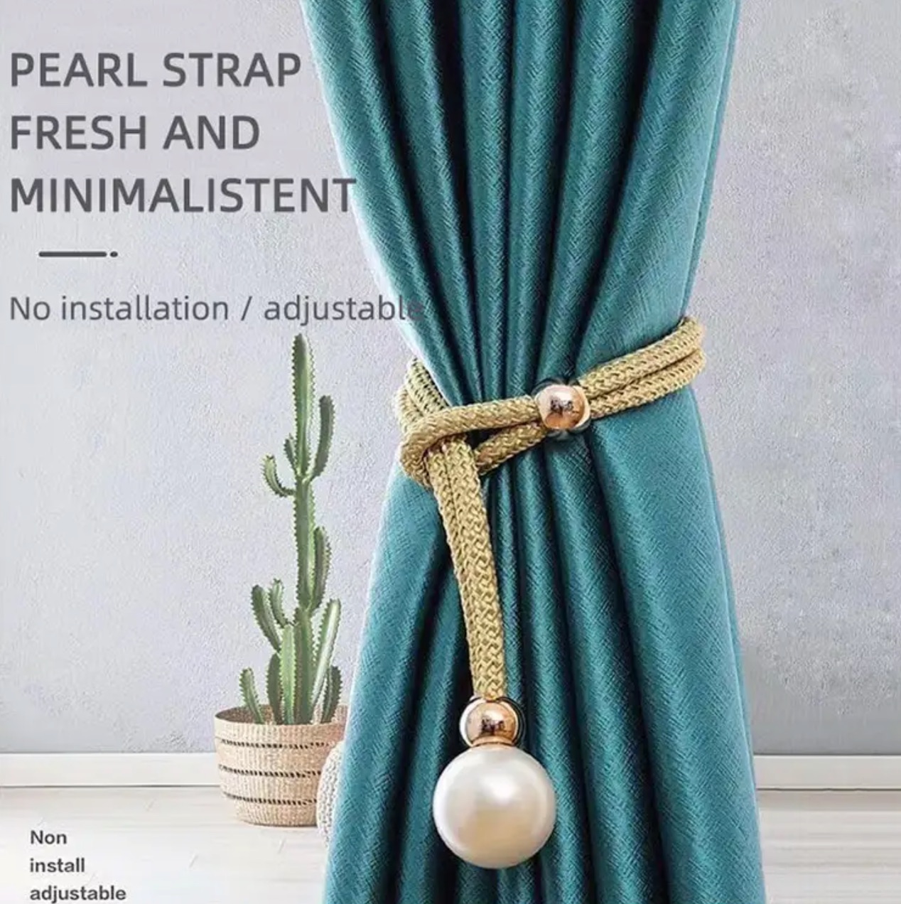 2Pcs Adjustable Big Pearl Curtain Tiebacks Curtain Pearls Tiebacks, Decorative Fixings, Rope Curtain Tiebacks No Punch Pull-outs