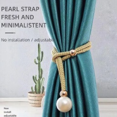 2Pcs Adjustable Big Pearl Curtain Tiebacks Curtain Pearls Tiebacks, Decorative Fixings, Rope Curtain Tiebacks No Punch Pull-outs