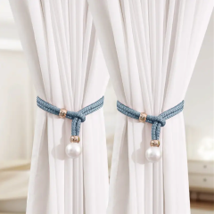2Pcs Adjustable Big Pearl Curtain Tiebacks Curtain Pearls Tiebacks, Decorative Fixings, Rope Curtain Tiebacks No Punch Pull-outs