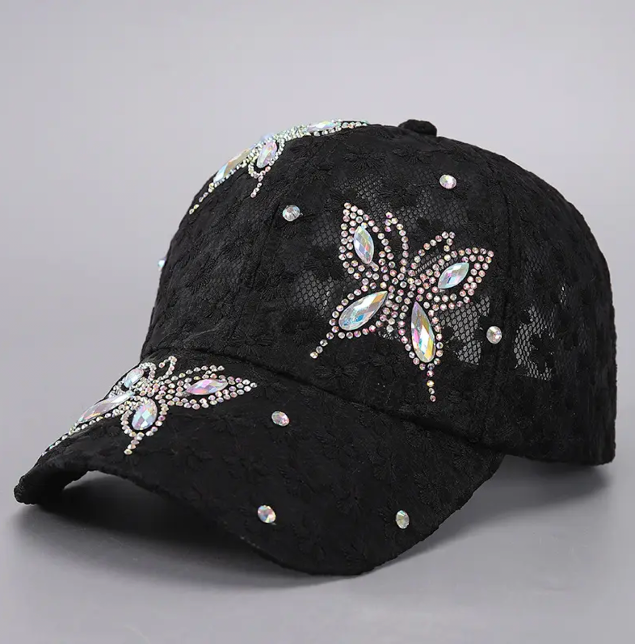 Summer Lace Flowers Baseball Caps for Women Butterfly Rhinestone Breathable Mesh Snapback Hat Hip Hop Hat Fashion Sun Hat Gorras