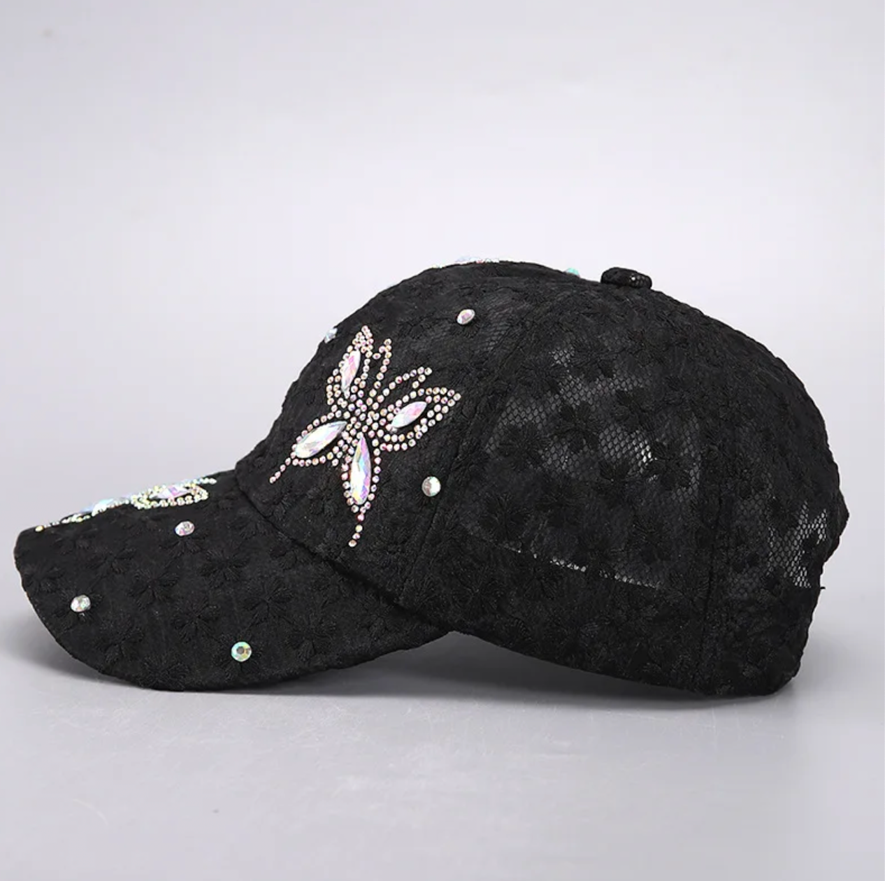 Summer Lace Flowers Baseball Caps for Women Butterfly Rhinestone Breathable Mesh Snapback Hat Hip Hop Hat Fashion Sun Hat Gorras