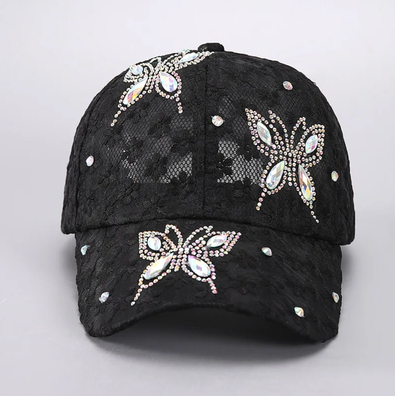 Summer Lace Flowers Baseball Caps for Women Butterfly Rhinestone Breathable Mesh Snapback Hat Hip Hop Hat Fashion Sun Hat Gorras