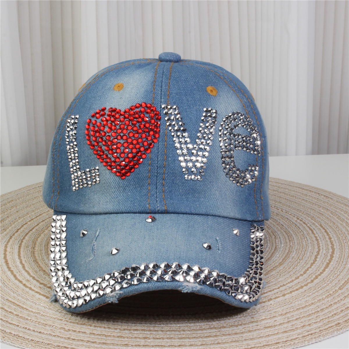 Cowboy Baseball Cap Butterfly Women’s Sparkle Bling Rhinestone Bejeweled Cotton Denim Baseball Cap