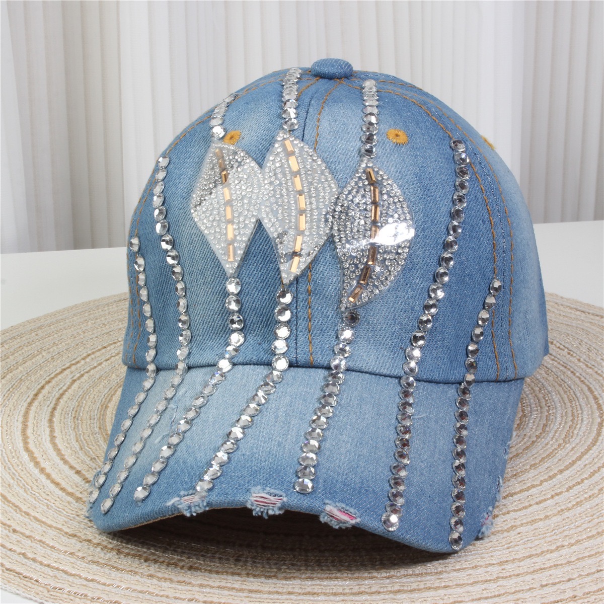 Cowboy Baseball Cap Butterfly Women’s Sparkle Bling Rhinestone Bejeweled Cotton Denim Baseball Cap