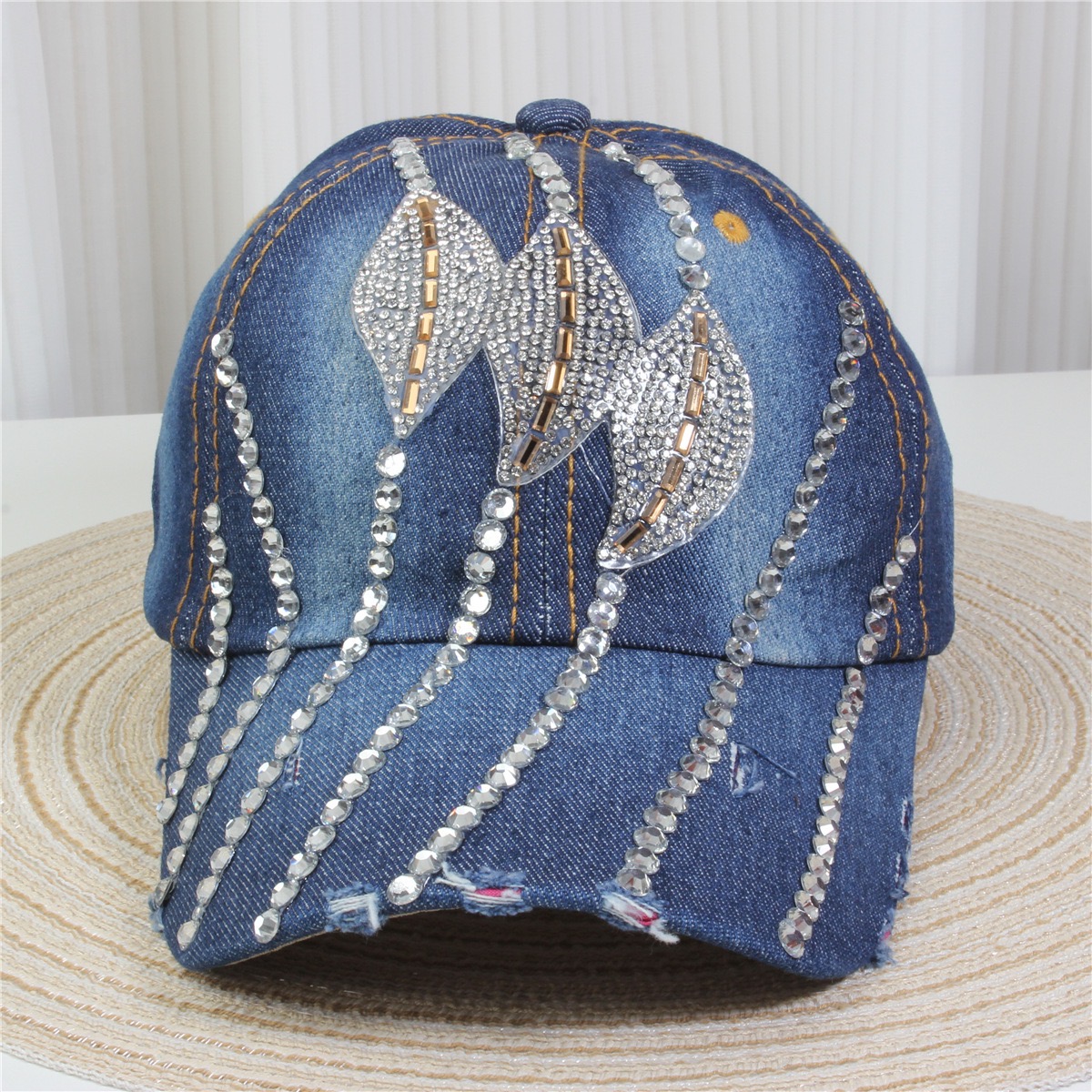 Cowboy Baseball Cap Butterfly Women’s Sparkle Bling Rhinestone Bejeweled Cotton Denim Baseball Cap