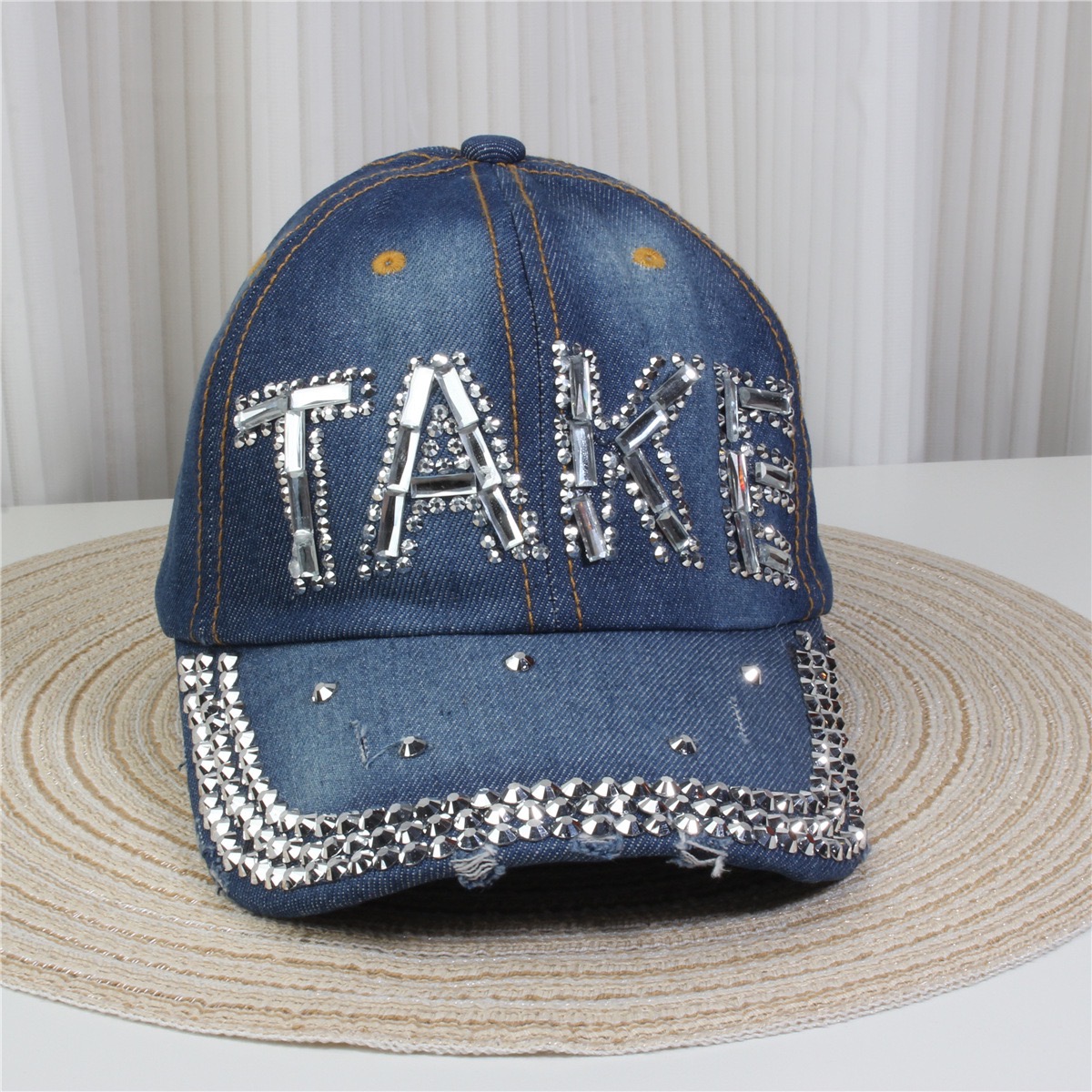 Cowboy Baseball Cap Butterfly Women’s Sparkle Bling Rhinestone Bejeweled Cotton Denim Baseball Cap