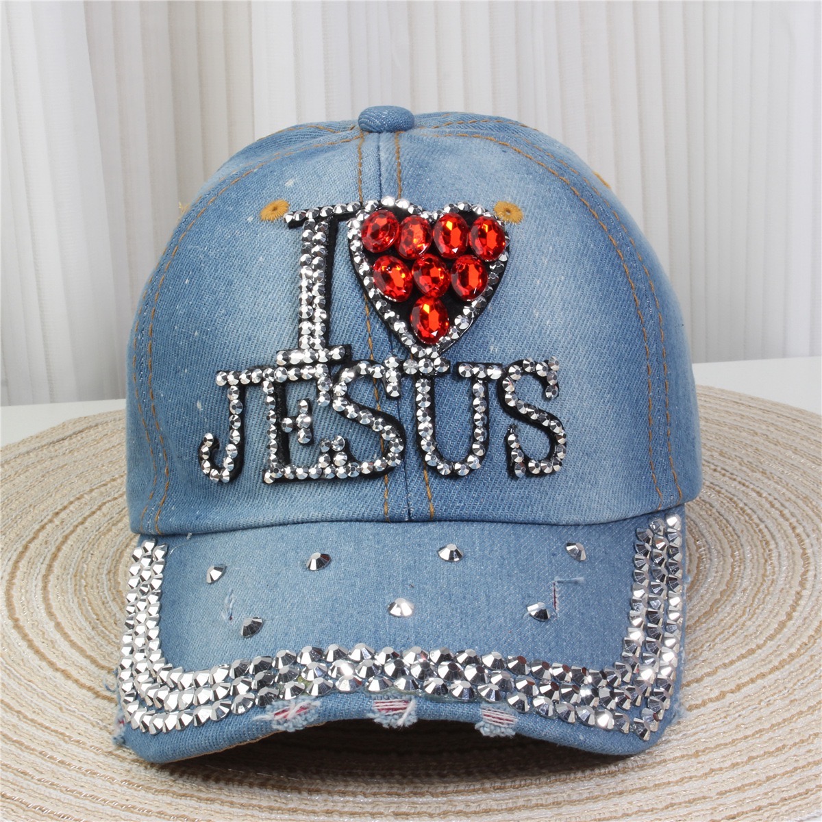 Cowboy Baseball Cap Butterfly Women’s Sparkle Bling Rhinestone Bejeweled Cotton Denim Baseball Cap