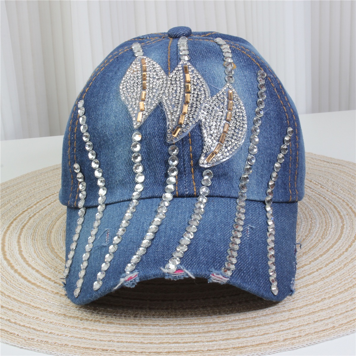Cowboy Baseball Cap Butterfly Women’s Sparkle Bling Rhinestone Bejeweled Cotton Denim Baseball Cap