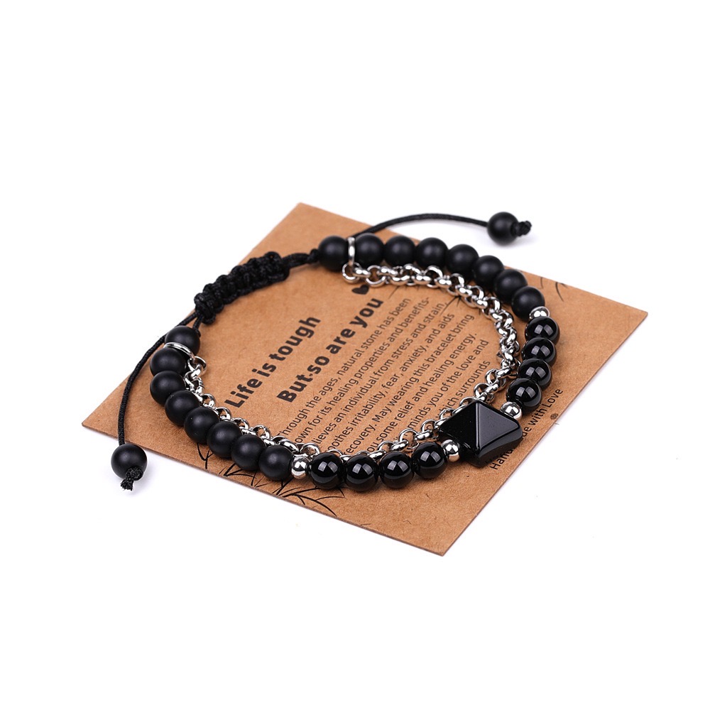 Morse Code Beads Bracelet Adjustable Tiger Eye Stone Hematite Bracelet Handmade With Miss You Card Charm Jewelry For Lover