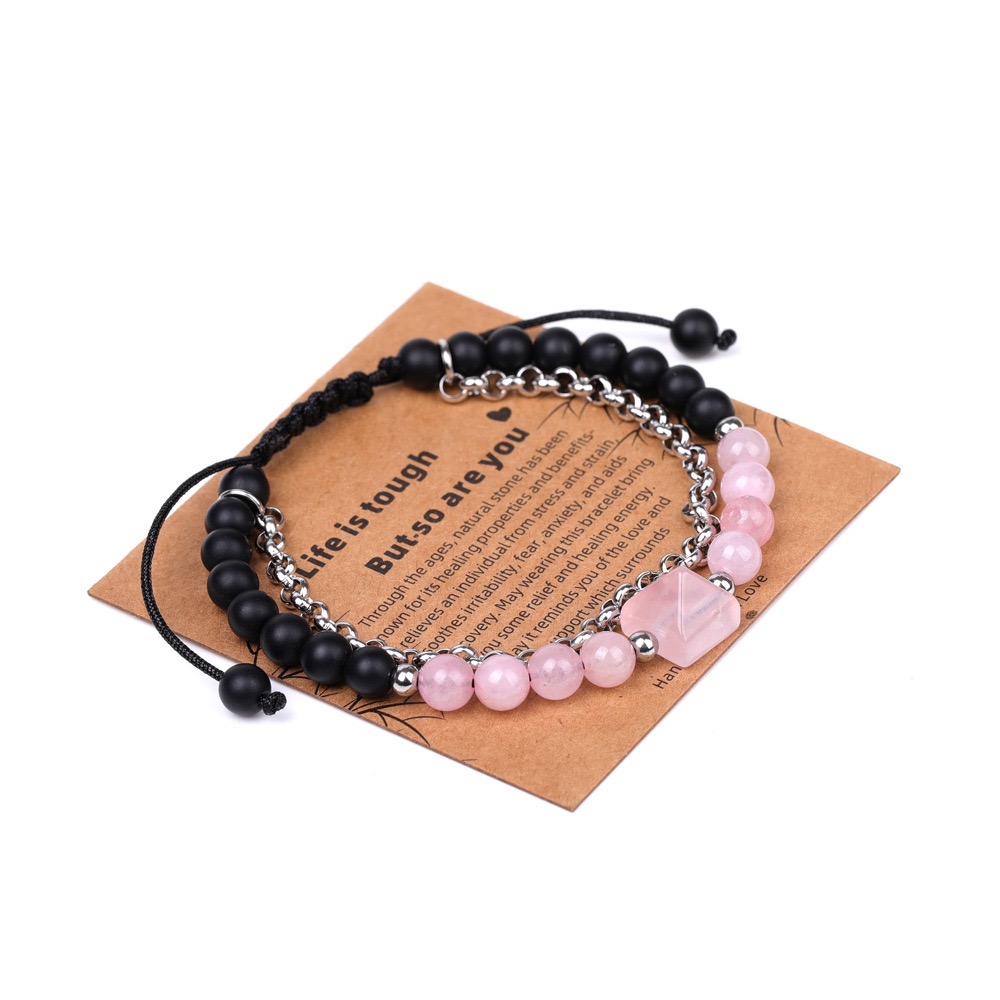 Morse Code Beads Bracelet Adjustable Tiger Eye Stone Hematite Bracelet Handmade With Miss You Card Charm Jewelry For Lover