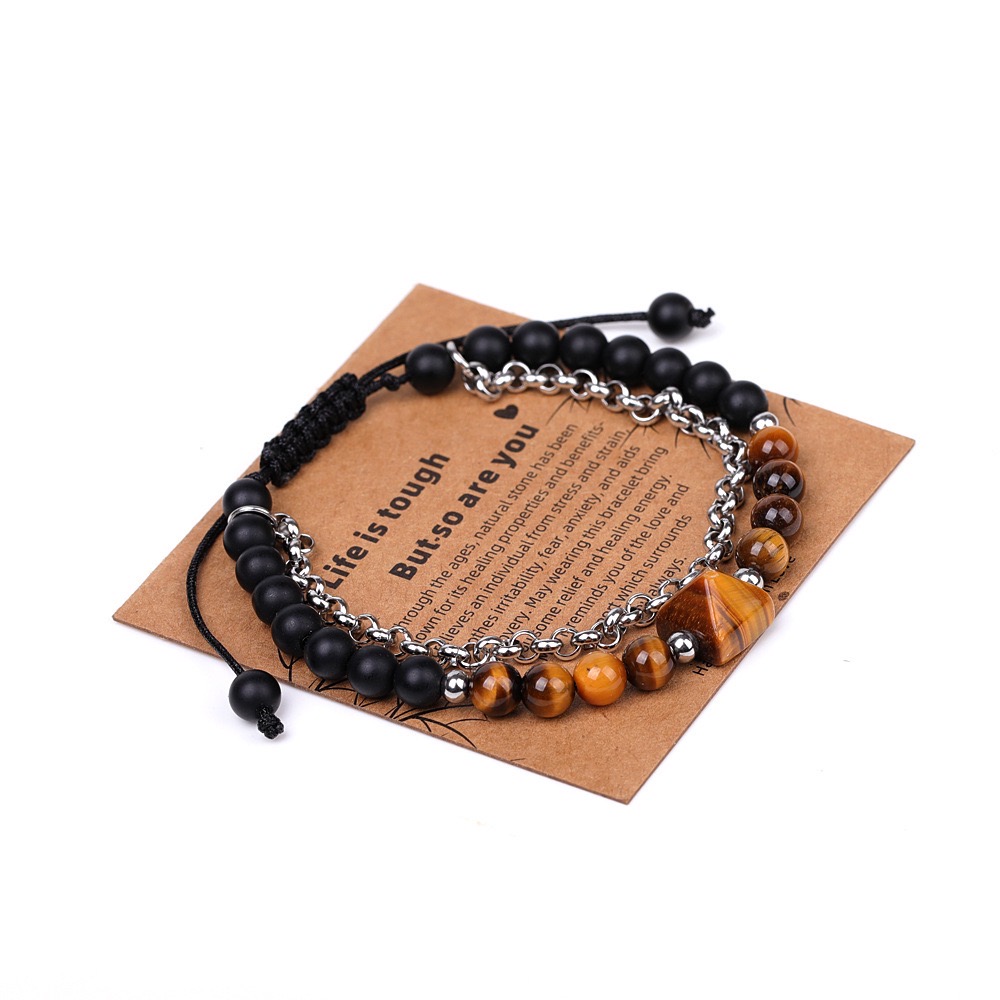 Morse Code Beads Bracelet Adjustable Tiger Eye Stone Hematite Bracelet Handmade With Miss You Card Charm Jewelry For Lover