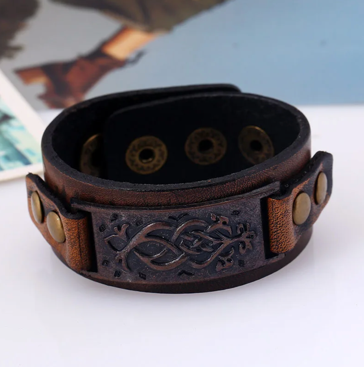 Vintage Steampunk Leather Bracelet Men Genuine Leather Wrap Bracelets Bangles for Men Punk Style Mens Bracelets Accessories 2019