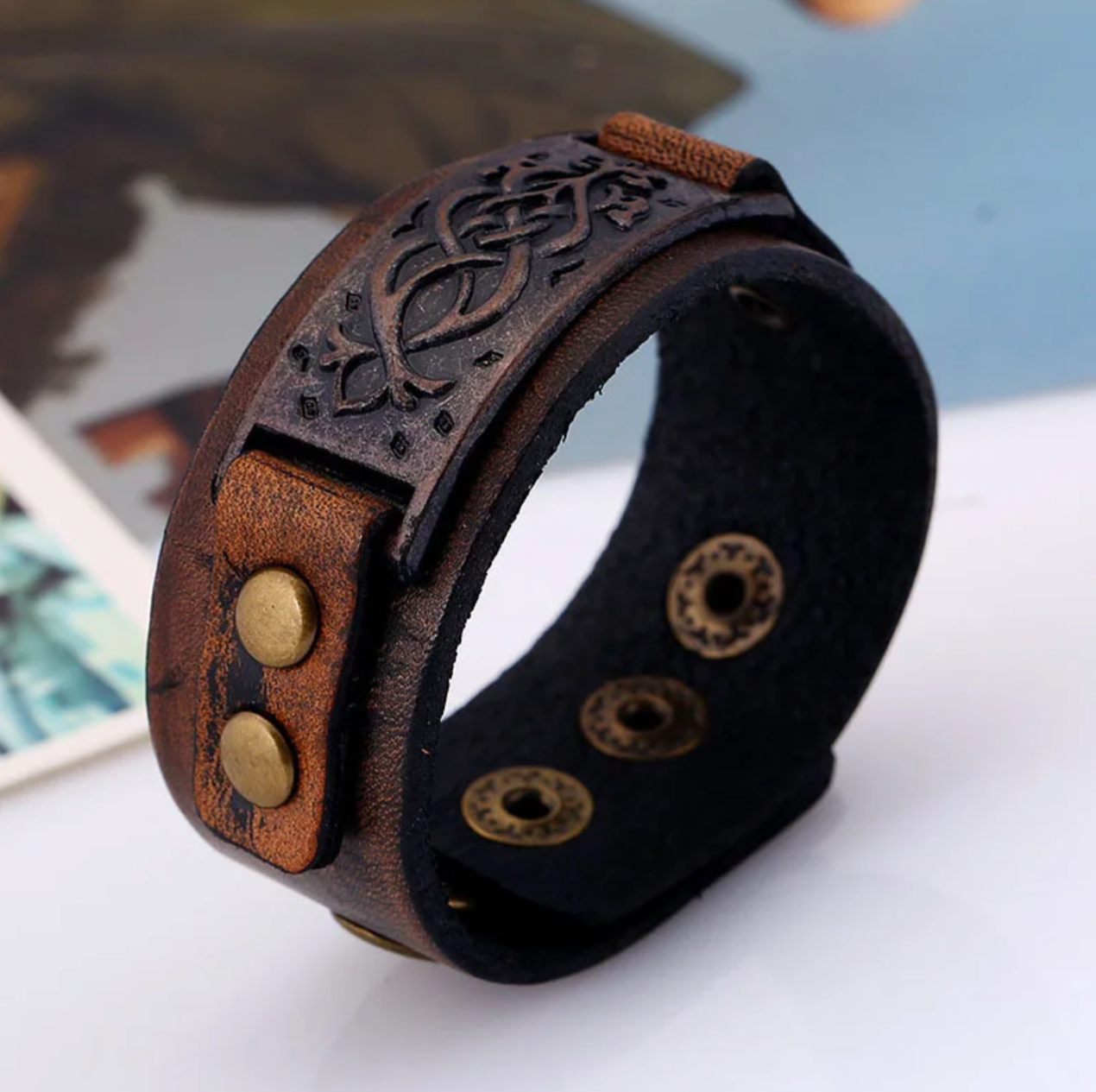 Vintage Steampunk Leather Bracelet Men Genuine Leather Wrap Bracelets Bangles for Men Punk Style Mens Bracelets Accessories 2019