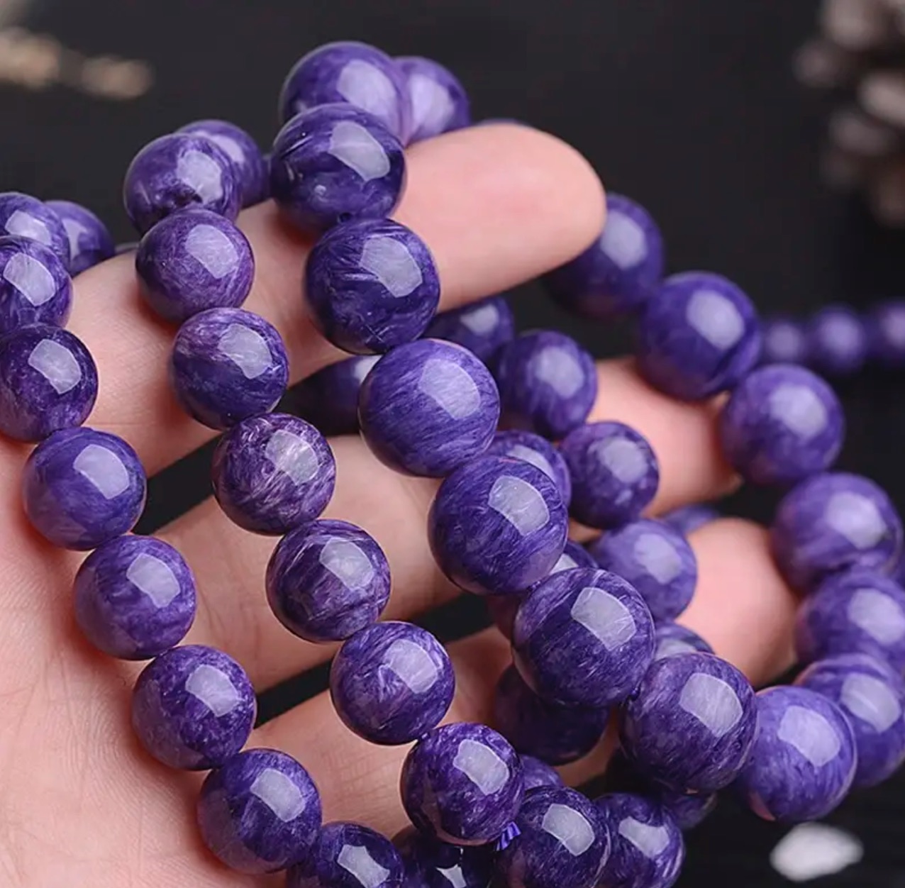 Natural Polished Charoite Beads Bracelets Purple Dragon Crystal Amethyst Reiki Healing Stone DIY Fashion Elastic Rope Jewelry
