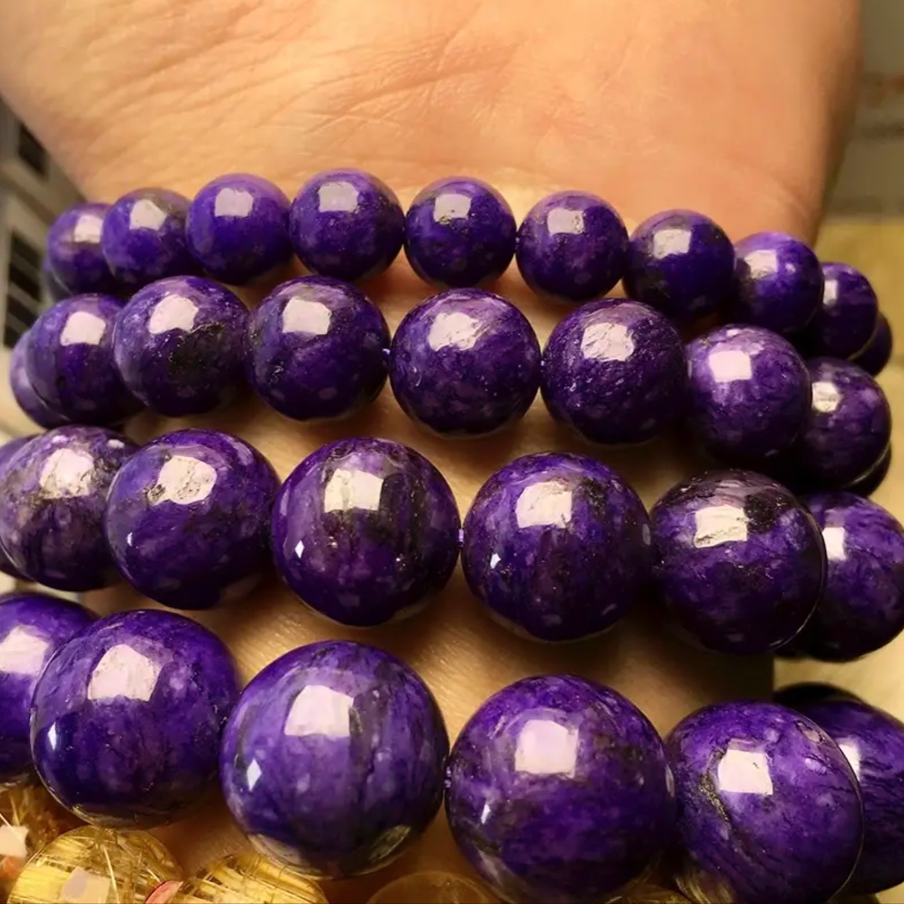 Natural Polished Charoite Beads Bracelets Purple Dragon Crystal Amethyst Reiki Healing Stone DIY Fashion Elastic Rope Jewelry