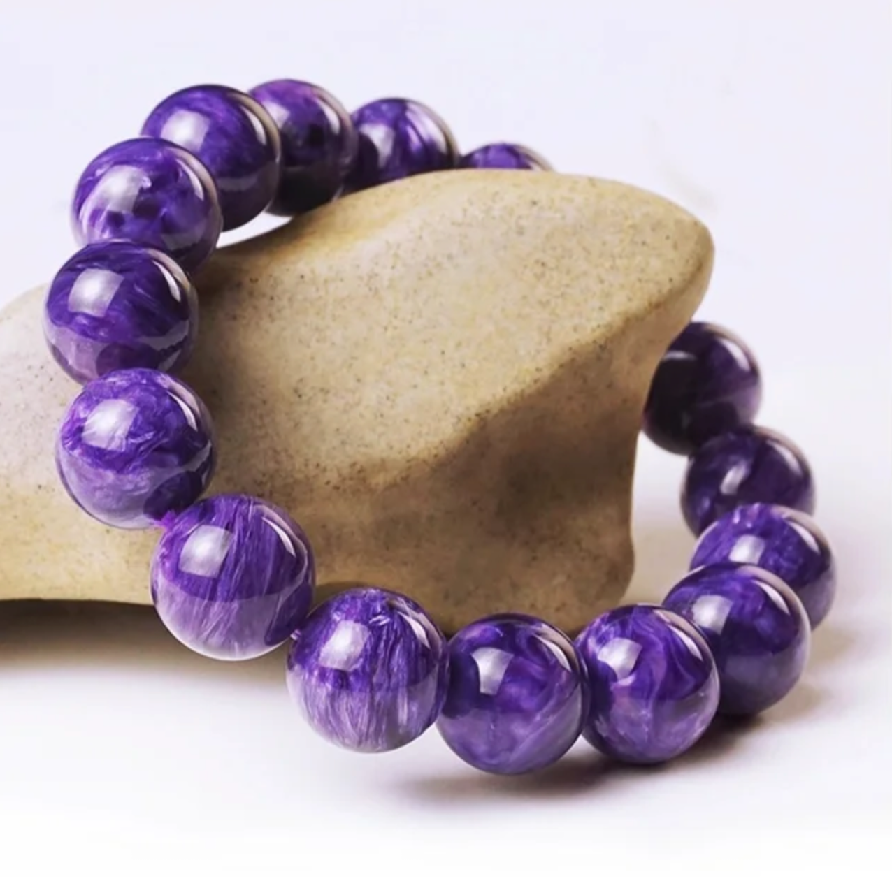 Natural Polished Charoite Beads Bracelets Purple Dragon Crystal Amethyst Reiki Healing Stone DIY Fashion Elastic Rope Jewelry