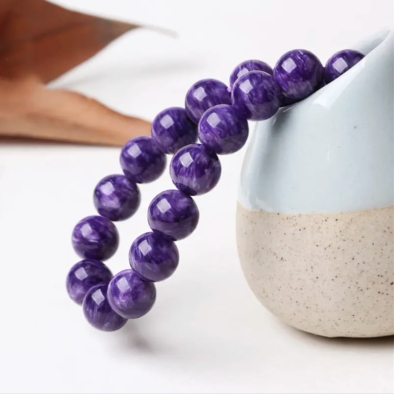 Natural Polished Charoite Beads Bracelets Purple Dragon Crystal Amethyst Reiki Healing Stone DIY Fashion Elastic Rope Jewelry