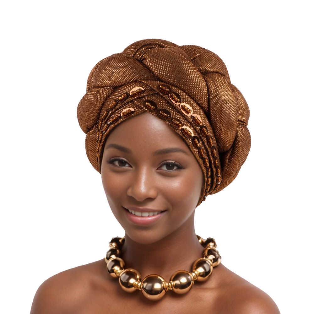 Luxury Beading Turban Cap Women Braid Headwrap Bonnet Afrcian Lady Head Wraps Muslim Turbans Hat Nigeria Party Autogele Headwear