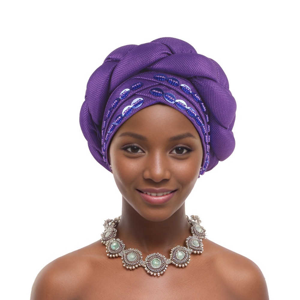Luxury Beading Turban Cap Women Braid Headwrap Bonnet Afrcian Lady Head Wraps Muslim Turbans Hat Nigeria Party Autogele Headwear