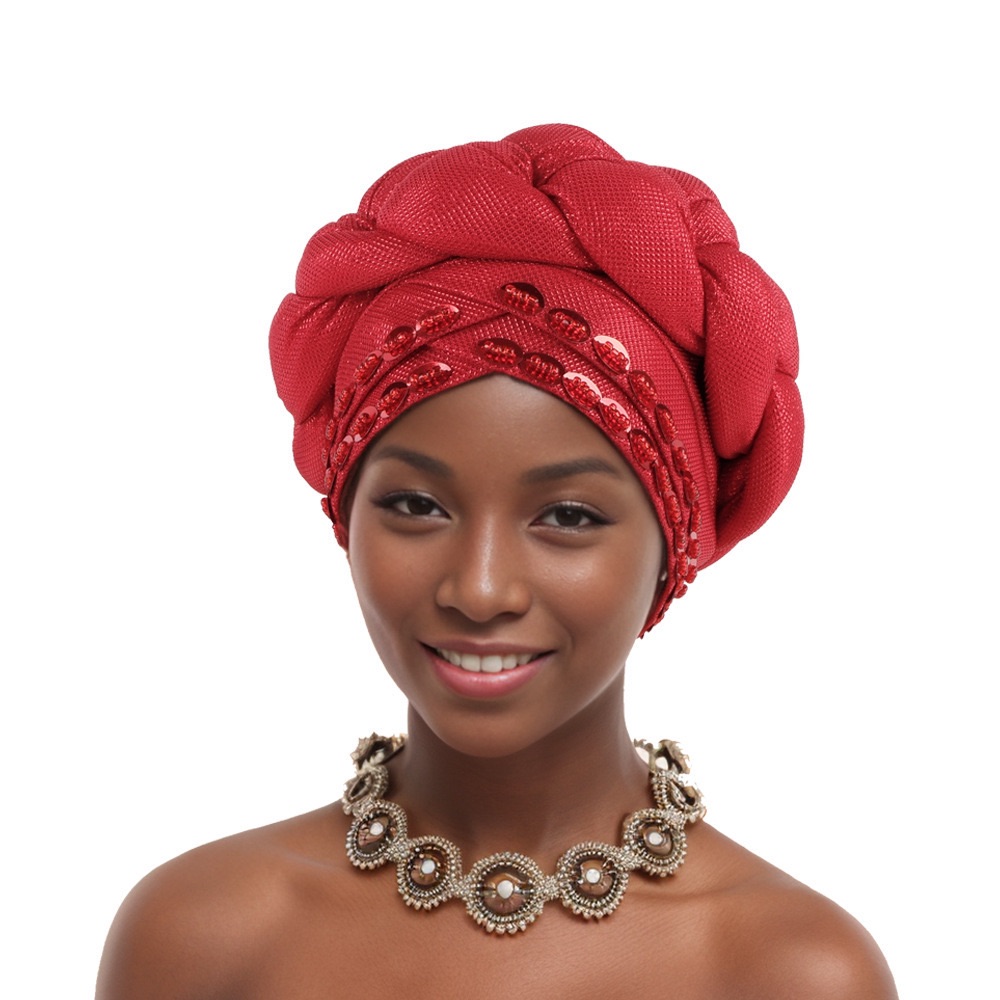 Luxury Beading Turban Cap Women Braid Headwrap Bonnet Afrcian Lady Head Wraps Muslim Turbans Hat Nigeria Party Autogele Headwear