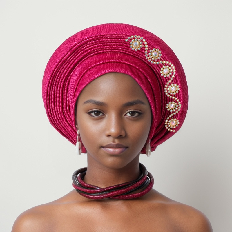YIQI ENJOY Nigerian Wedding Geles African Headtie Auto Gele Turbans for Women Aso Oke Fabric Muslim Headwear Headpiece Female Head Wraps