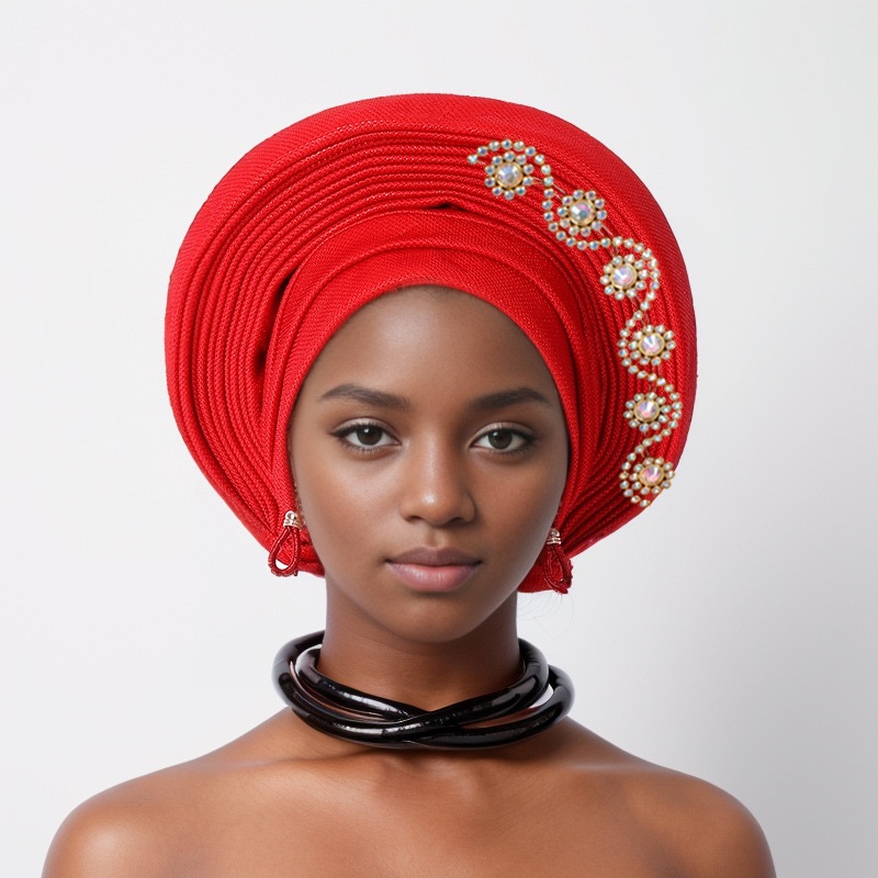 YIQI ENJOY Nigerian Wedding Geles African Headtie Auto Gele Turbans for Women Aso Oke Fabric Muslim Headwear Headpiece Female Head Wraps