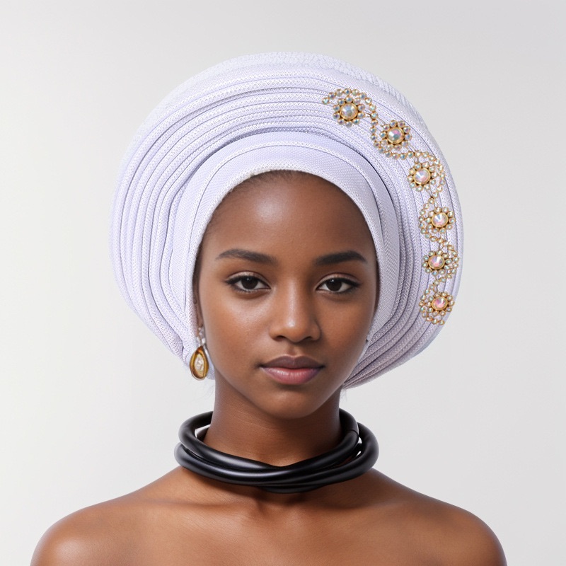 YIQI ENJOY Nigerian Wedding Geles African Headtie Auto Gele Turbans for Women Aso Oke Fabric Muslim Headwear Headpiece Female Head Wraps