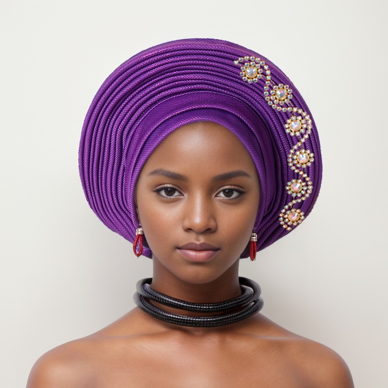 YIQI ENJOY Nigerian Wedding Geles African Headtie Auto Gele Turbans for Women Aso Oke Fabric Muslim Headwear Headpiece Female Head Wraps