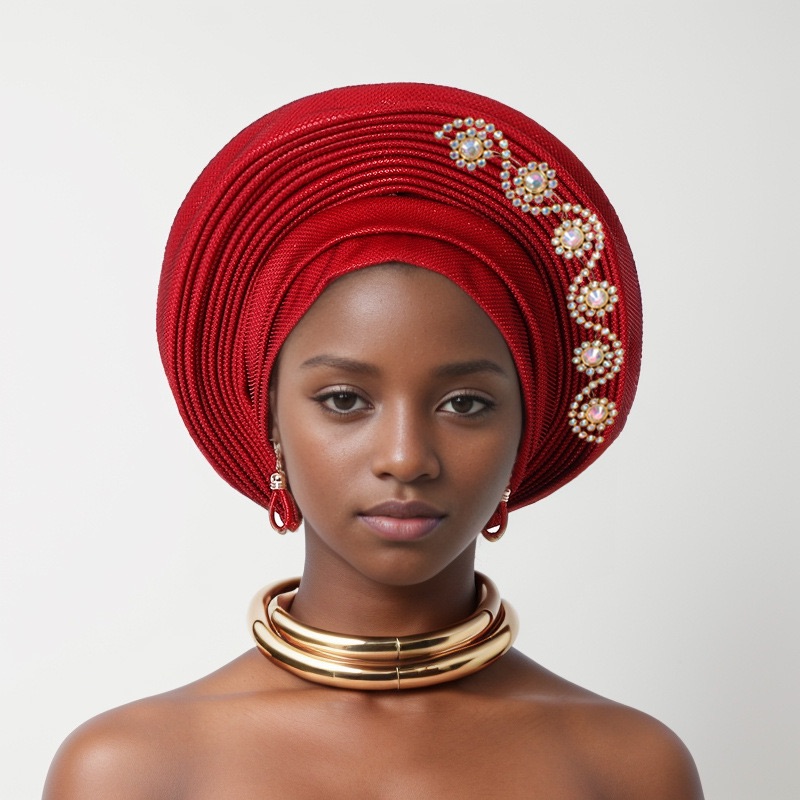 YIQI ENJOY Nigerian Wedding Geles African Headtie Auto Gele Turbans for Women Aso Oke Fabric Muslim Headwear Headpiece Female Head Wraps