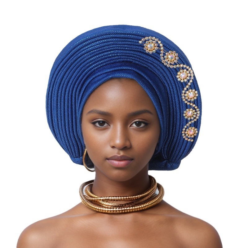 YIQI ENJOY Nigerian Wedding Geles African Headtie Auto Gele Turbans for Women Aso Oke Fabric Muslim Headwear Headpiece Female Head Wraps